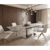 DELIFE Eetkamertafel Edge 200-300x100 keramiek Minas Melange wit-beige Wave RVS uitschuifbaar