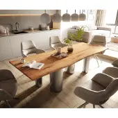 DELIFE Eetkamertafel Edge 260x100 acacia natuurPilier roestvrij staal geborsteld Live-Edge
