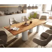 DELIFE Eetkamertafel Edge 260x100 acacia natuurPilier metaal wit Live-Edge