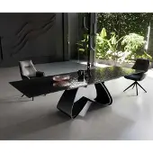 DELIFE Eetkamertafel Edge 200-300x100 Glas smelten rokerig zwart 3D-Relief W-frame zwart uitschuifbaar
