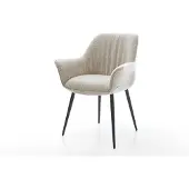DELIFE Eetkamerstoel Keila-Flex met armleuning geweven stof beige 4-poot conisch zwart