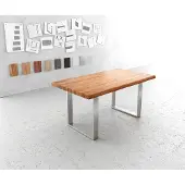 DELIFE Eettafel Edge 160x90cm XL acacia natuur roestvrijstaal smal Live-Edge