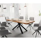 DELIFE Eettafel Edge 200x100 XL acacia natuur Kreuzframe rechthoek zwart Live-Edge