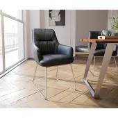 DELIFE Eetkamerstoel Zelia-Flex met armleuning echt leer zwart slipframe roestvrij staal pocketveer kern