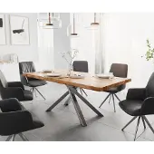 DELIFE Eettafel Edge 200x100 XL acacia natuur Kreuzframe rechthoek edelstaal Live-Edge