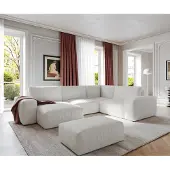 DELIFE Woonlandschap Lanzo 300x210 cm bouclé crème-wit met variabele recamière en hocker