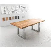 DELIFE Eettafel Edge 200x100 XL acacia natuur roestvrijstaal breed Live-Edge