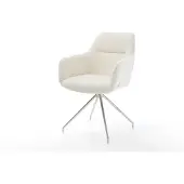 DELIFE Eetkamerstoel Pejo-Flex bouclé wit kruisframe conisch roestvrij staal pocketveer kern
