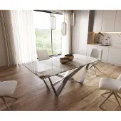 DELIFE Eetkamertafel Edge 200x100 keramiek Minas Melange wit-beige spider vlak staal RVS