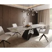DELIFE Eetkamertafel Edge 200-300x100 keramiek Minas Melange wit-beige W-frame zwart uitschuifbaar