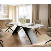 DELIFE Eettafel Edge 200x100cm Laminam keramiek wit V-middenpoot zwart