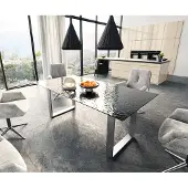 DELIFE Eetkamertafel Edge 200x100 Glas smelten rokerig zwart 3D-Relief RVS Schmal