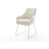 DELIFE Eetkamerstoel Alja-Flex met armleuning teddy beige slipframe roestvrij staal pocketveer kern