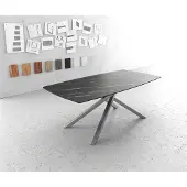 DELIFE Eettafel Edge Bootsform 200x100cm Laminam keramiek bruin middenpoot kruis zilver