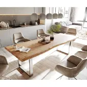 DELIFE Eettafel Edge 280x100cm XL acacia natuur roestvrijstaal smal Live-Edge
