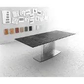 DELIFE Eetkamertafel Edge 180-220x100 keramiek LaminamNero Greco grijs Wave RVS uitschuifbaar