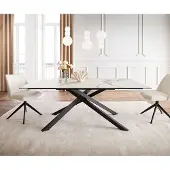 DELIFE Eetkamertafel Edge 200x100 keramiek Calacatta Luxe wit-goud-grijs kruisframe rechthoek zwart