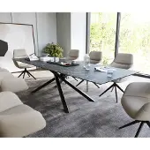 DELIFE Eettafel Edge 300x100cm Laminam keramiek grijs middenpoot kruis zwart