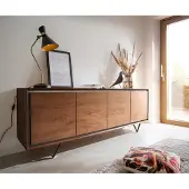 DELIFE Dressoir Stonegrace 200 cm acacia bruin steenfineer 4 deuren V-poot zwart