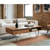 DELIFE Couchtisch Stonegrace 115x60x35 cm Akazie Natur Schiefer 2 Schubladen 1 Fach
