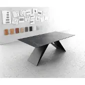DELIFE Eettafel Edge 200x100cm Laminam keramiek grijs V-middenpoot zwart