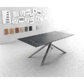 DELIFE Eettafel Edge 200x100cm Laminam keramiek grijs middenpoot kruis zilver