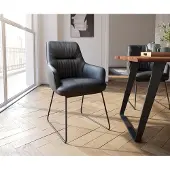 DELIFE Eetkamerstoel Zelia-Flex met armleuning echt leer zwart slipframe zwart pocketveer kern
