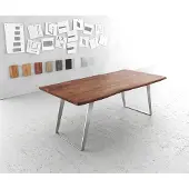 DELIFE Eettafel Edge 200x100cm acacia bruin roestvrijstaal zilver schuin Live-Edge