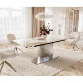 DELIFE Eetkamertafel Edge 180-220x100 keramiek Minas Melange wit-beige Wave RVS uitschuifbaar