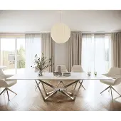 DELIFE Eettafel Edge 300x100cm Laminam keramiek wit middenpoot vlak staal zilver