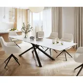 DELIFE Eettafel Edge 300x100cm Laminam keramiek wit middenpoot kruis zwart