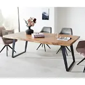 DELIFE Eettafel Edge 200x100 XL acacia natuur metaal schuin Live-Edge