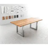 DELIFE Eettafel Edge 200x100 acacia natuur roestvrijstaal breed Live-Edge