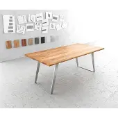 DELIFE Eettafel Edge 200x100cm acacia natuur roestvrijstaal zilver schuin Live-Edge
