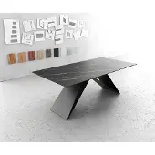 DELIFE Eettafel Edge 200x100cm Laminam keramiek bruin V-middenpoot zwart