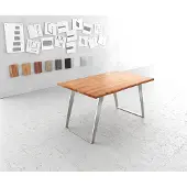 DELIFE Eettafel Edge 140x90cm acacia natuur roestvrijstaal zilver schuin Live-Edge