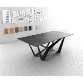 DELIFE Eettafel Edge 200x100cm Laminam keramiek grijs middenpoot vlak staal zwart