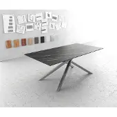 DELIFE Eettafel Edge 200x100cm Laminam keramiek bruin middenpoot kruis zilver