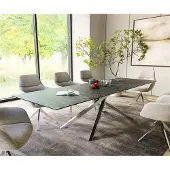 DELIFE Eettafel Edge 300x100cm Laminam keramiek grijs middenpoot kruis zilver