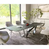 DELIFE Eettafel Edge 300x100cm Laminam keramiek grijs middenpoot vlak staal zilver