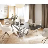 DELIFE Eettafel Edge 300x100cm Laminam keramiek bruin middenpoot vlak staal zilver