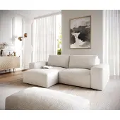 DELIFE Hoeksofa Lanzo 230x155 cm bouclé crème-wit met variabele recamière en hocker