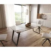 DELIFE Eetkamertafel Edge keramiek Minas Melange wit-beige 200x100 metaal schuin zwart
