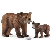 Schleich Wild Life - 4-delige Grizzlybeer Speelset - Realistische Moeder en Baby Bruinbeer Figuren