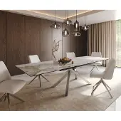 DELIFE Eetkamertafel Edge 200-300x100 keramiek Minas Melange wit-beige kruisframe rechthoek RVS uitschuifbaar