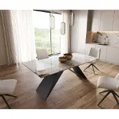 DELIFE Eetkamertafel Edge 200x100 keramiek Minas Melange wit-beige V-frame vlak staal zwart