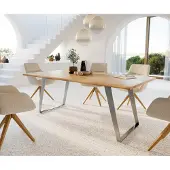 DELIFE Eettafel Edge 200x100x2,5-3 eiken natuur roestvrij staal schuin Live-Edge