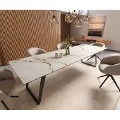 DELIFE Eetkamertafel Edge 300x100 keramiek Calacatta Luxe wit-goud-grijs metaal schuin zwart