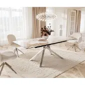 DELIFE Eetkamertafel Edge 180-220x100 keramiek Minas Melange wit-beige kruisframe rechthoek RVS uitschuifbaar