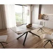 DELIFE Eetkamertafel Edge 200x100 keramiek Minas Melange wit-beige kruisframe rechthoek zwart